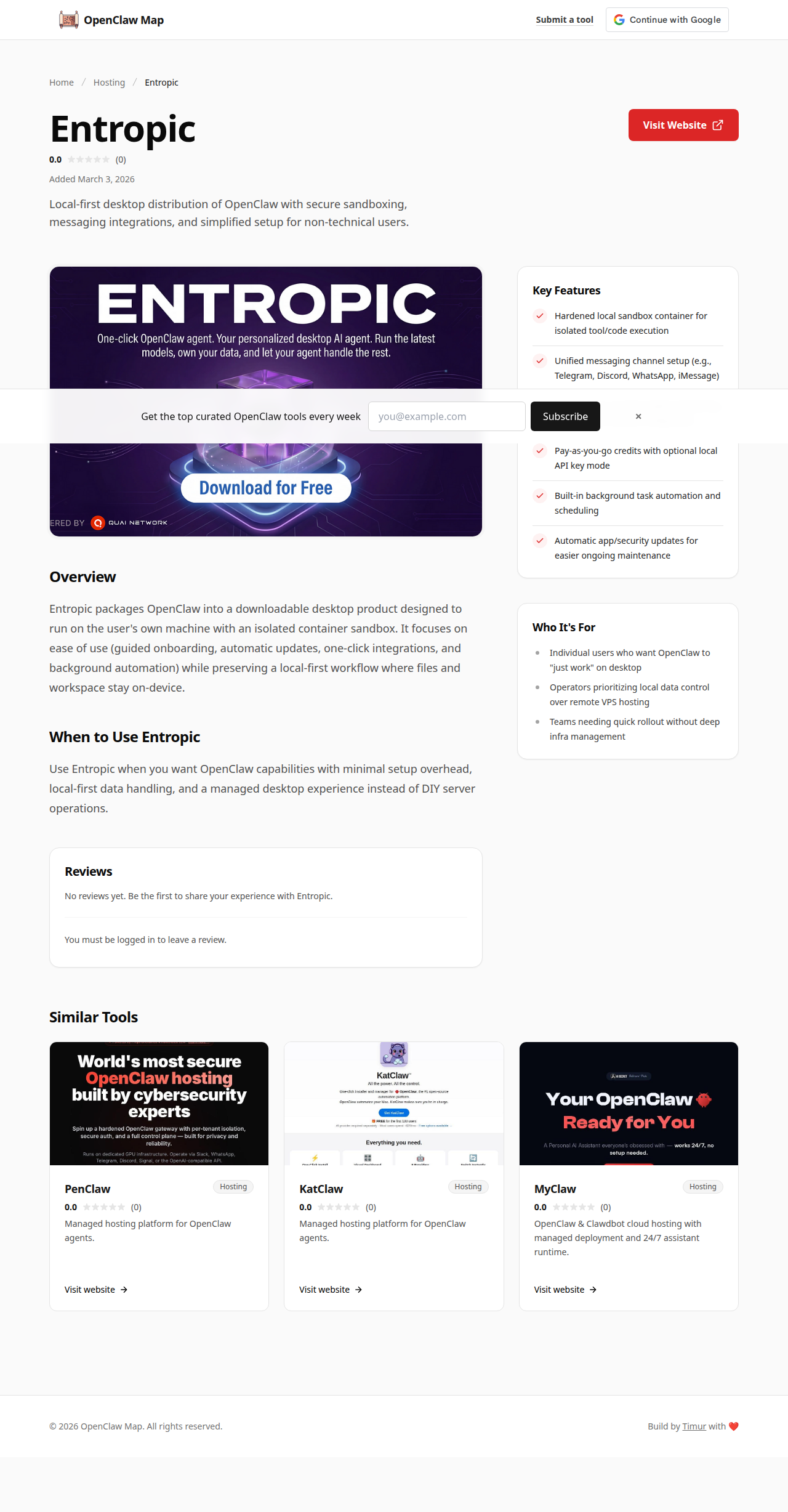 Entropic — Hosting tool for openclaw.ai