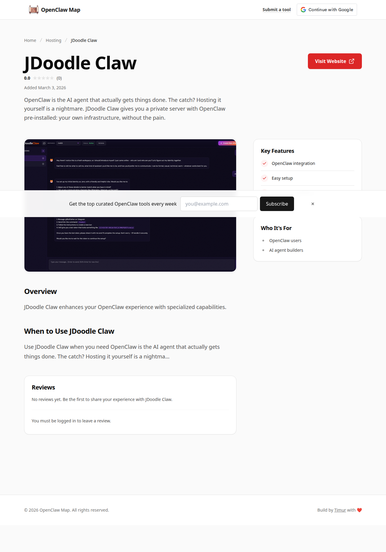 JDoodle Claw Hosting tool screenshot — openclaw.ai