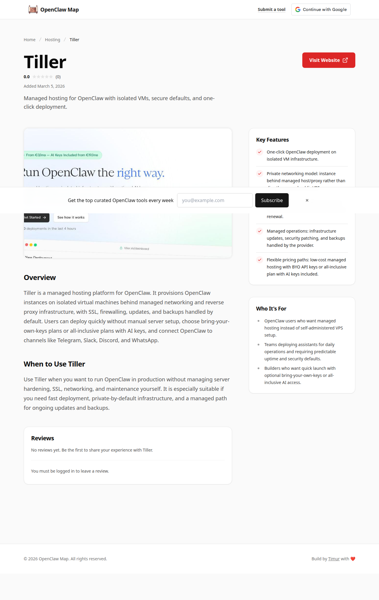 Tiller — Hosting tool for openclaw.ai